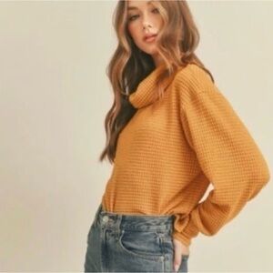 Lush mustard textured Cowl Neck Sweater size medium